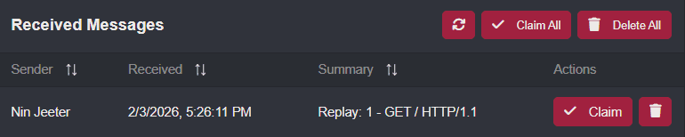 The Received Messages interface.