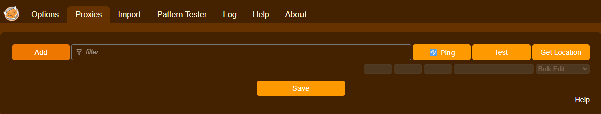 The FoxyProxy Proxies tab.