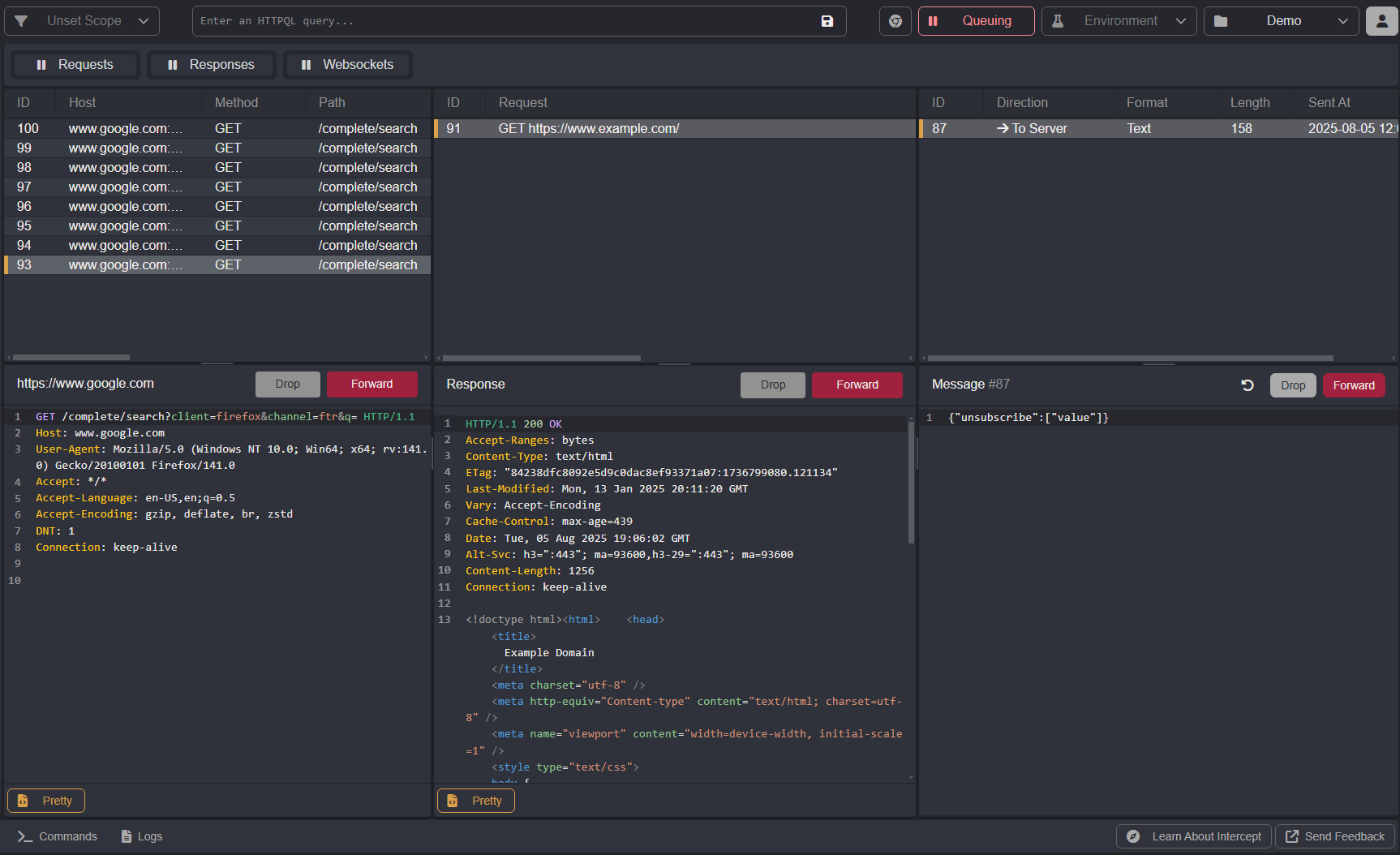 Intercepting all traffic.