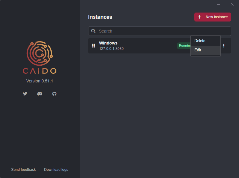 The Edit instance option.