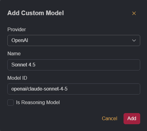 Shift custom model settings.