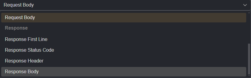 The Section drop-down menu options.