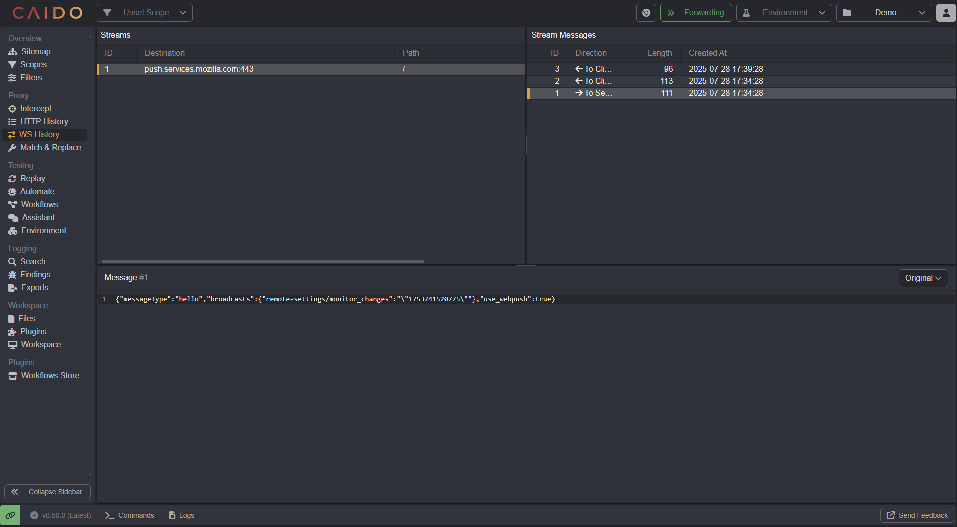 The WS History interface.